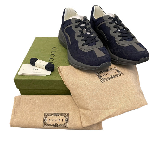 GUCCI GG Supreme Rhython Sneakers Navy Blue Gray Canvas Men\'s 11 | US 11.5 New main image 10